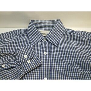 Magellan Sportswear Men's L Large Blue Plaid Long‎ Sleeve Button Up Shirt